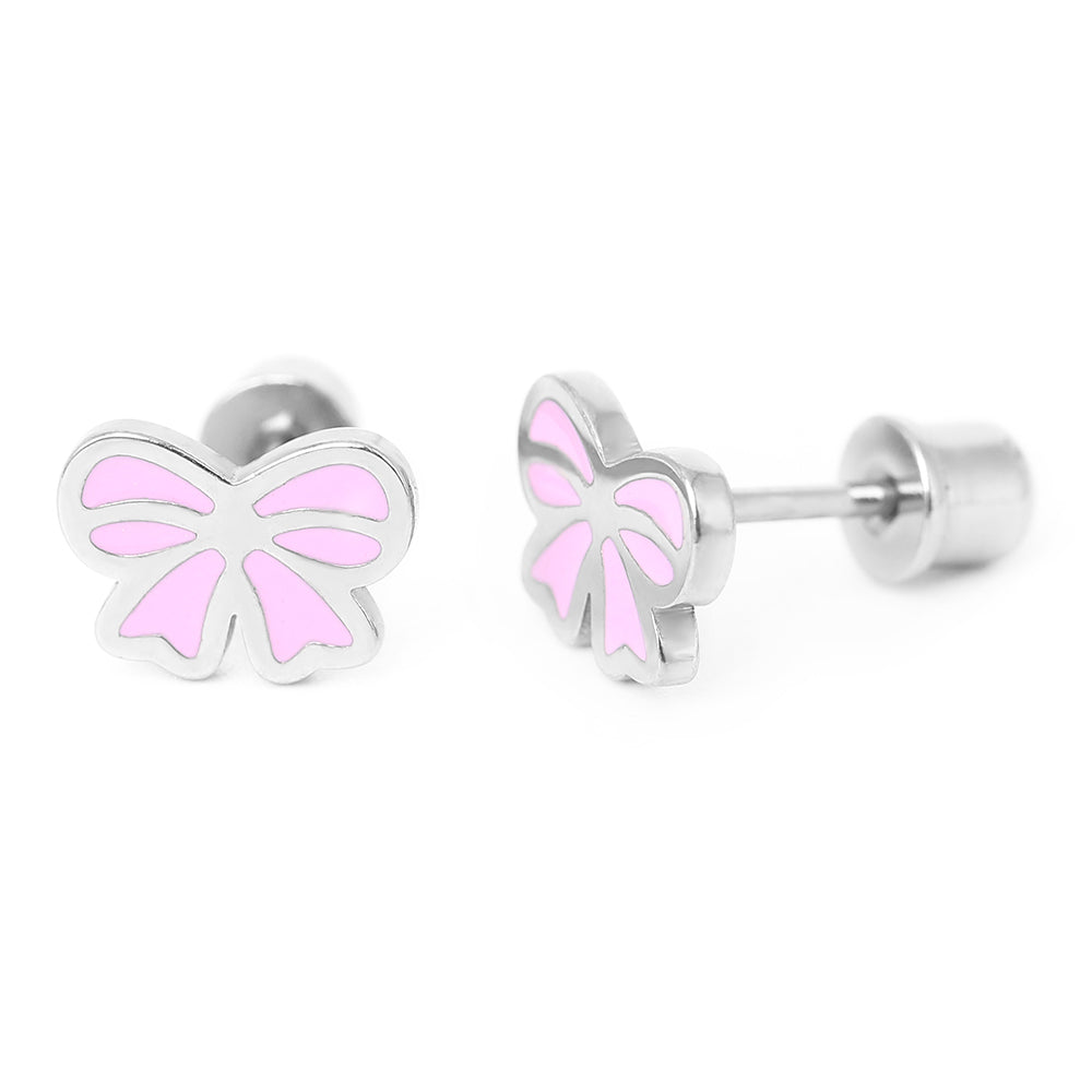 Hypoallergeen kinderoorbellen: Roze strik met schroefsluiting