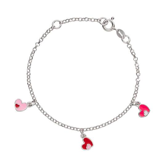 Bracelet pour enfant : Bracelet argenté rose à 3 cœurs