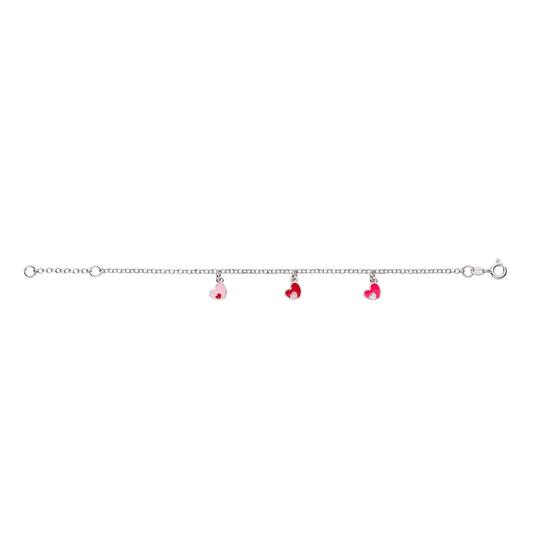 Bracelet pour enfant : Bracelet argenté rose à 3 cœurs