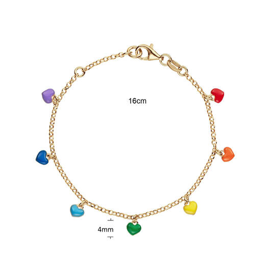 Kinderarmbandje: Gekleurde hartjes armband (goud)