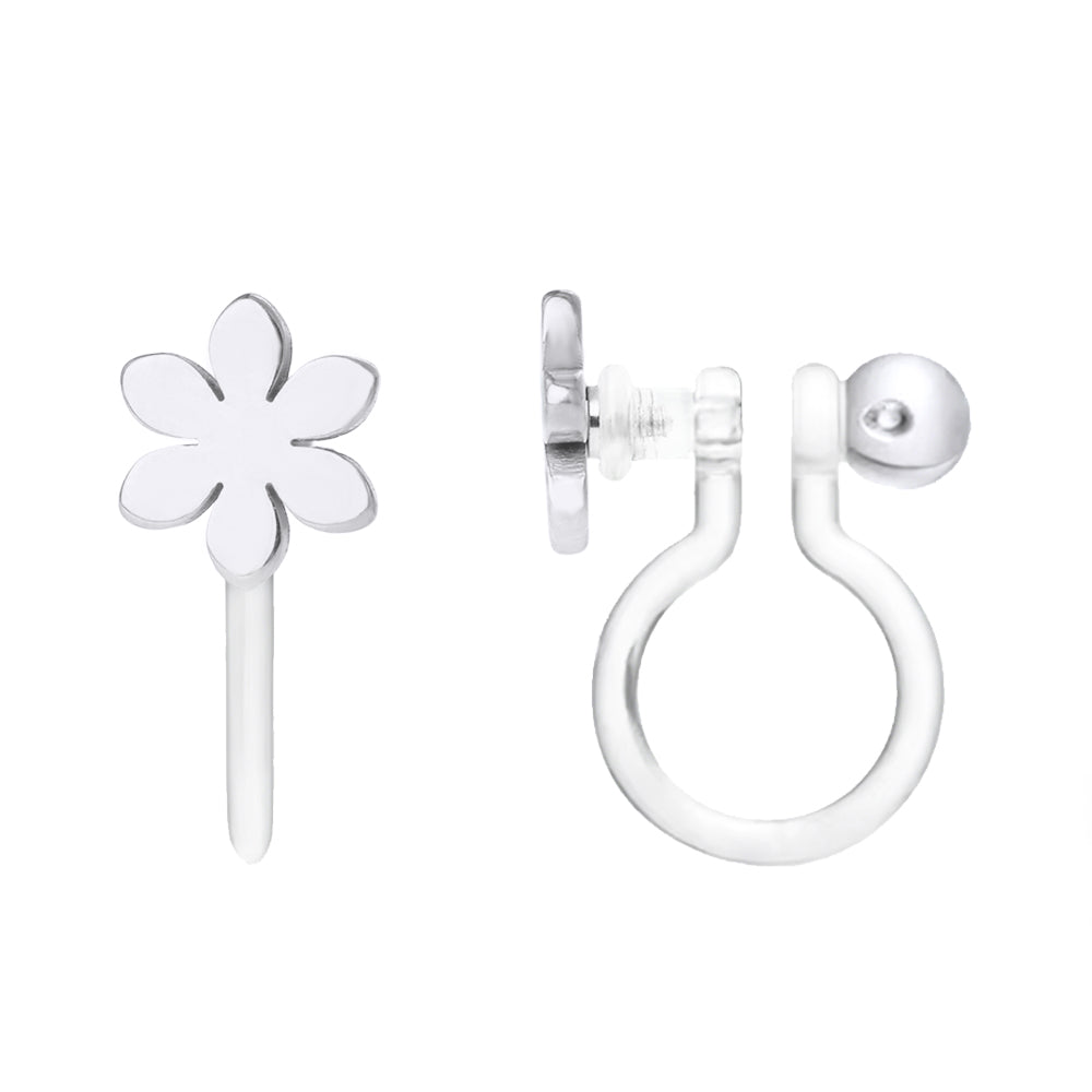 Clip-Ohrringe: Silberne Blumen (Clip-on)