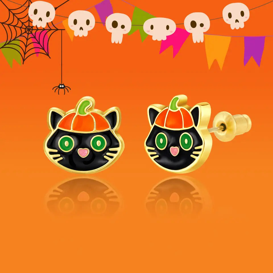 Hypoallergeniske børneøreringe: Halloween-katte