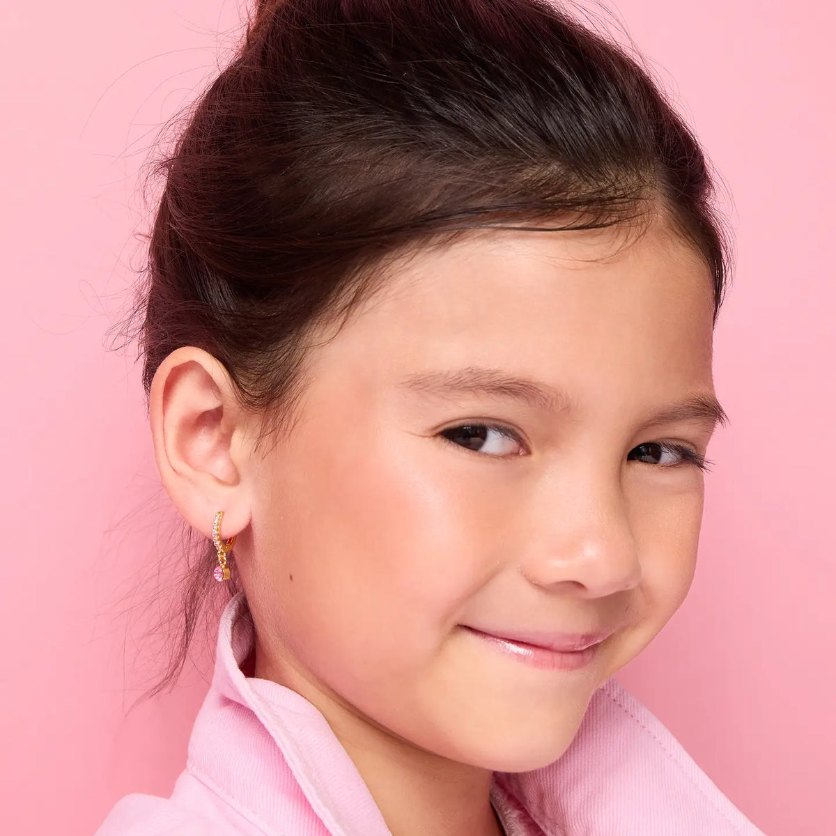 Hypoallergene Kinderohrringe: Rosa Kristall (Creolen)
