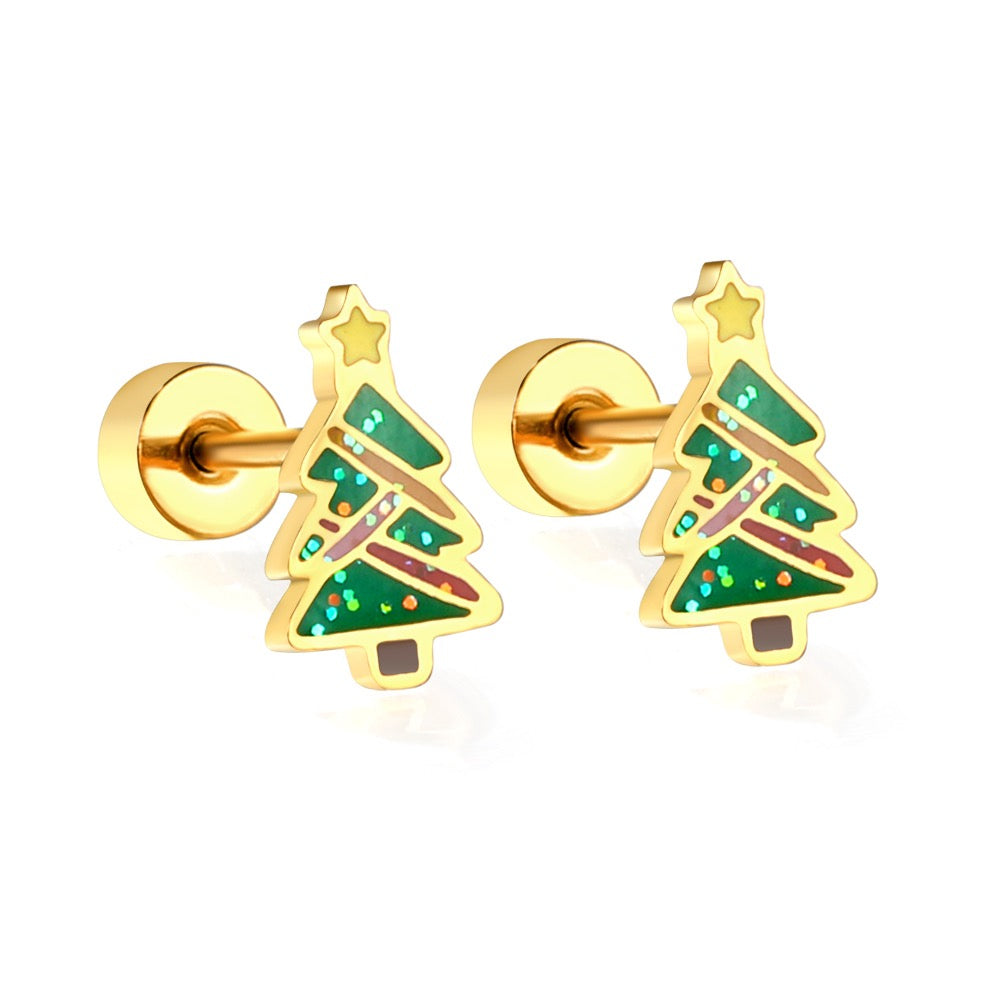 Hypoallergene Kinder-Ohrringe aus Stahl: Weihnachtsbaum mit Schraubverschluss 0,8mm