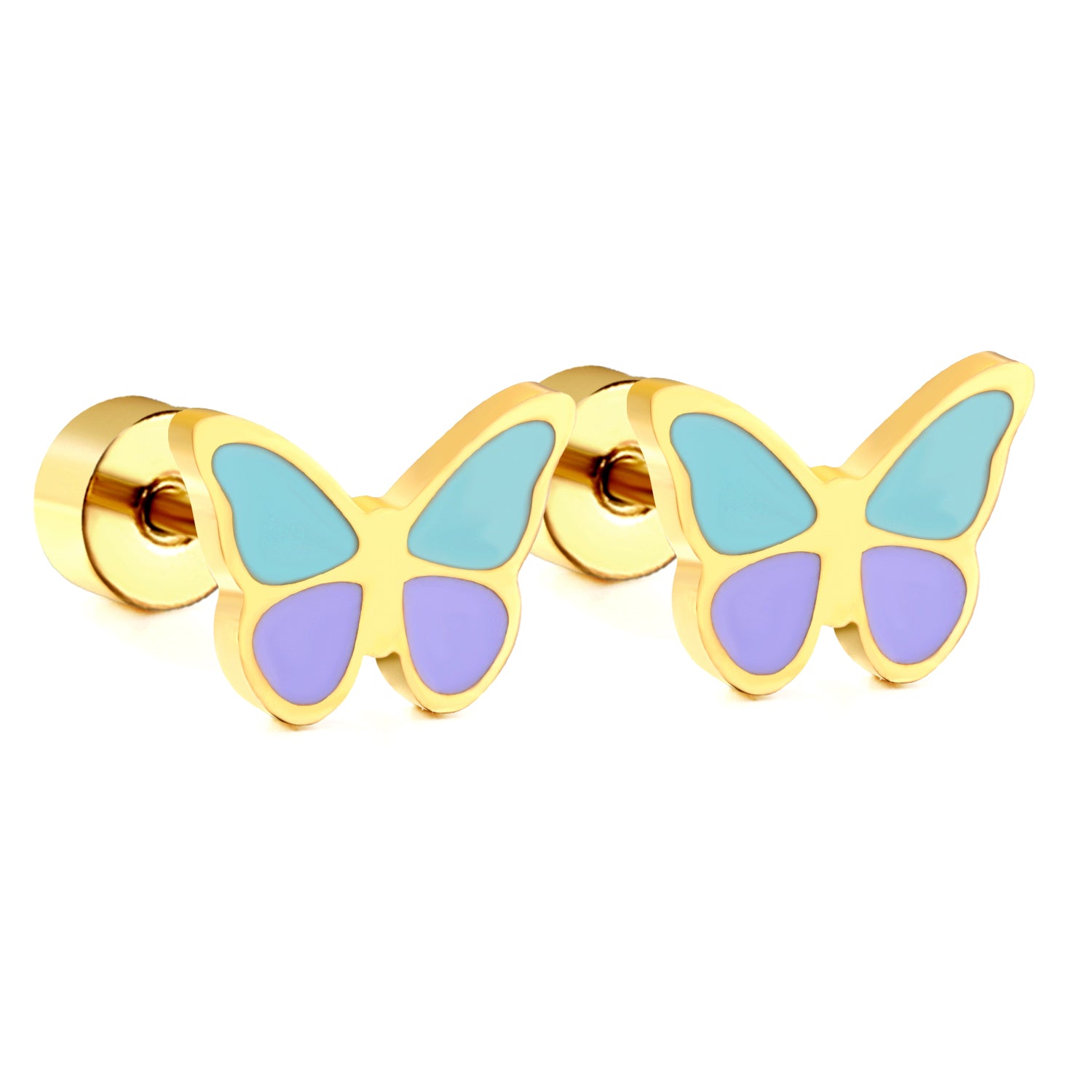 Pendientes infantiles de acero quirúrgico: Mariposas con cierre de rosca 0.8mm