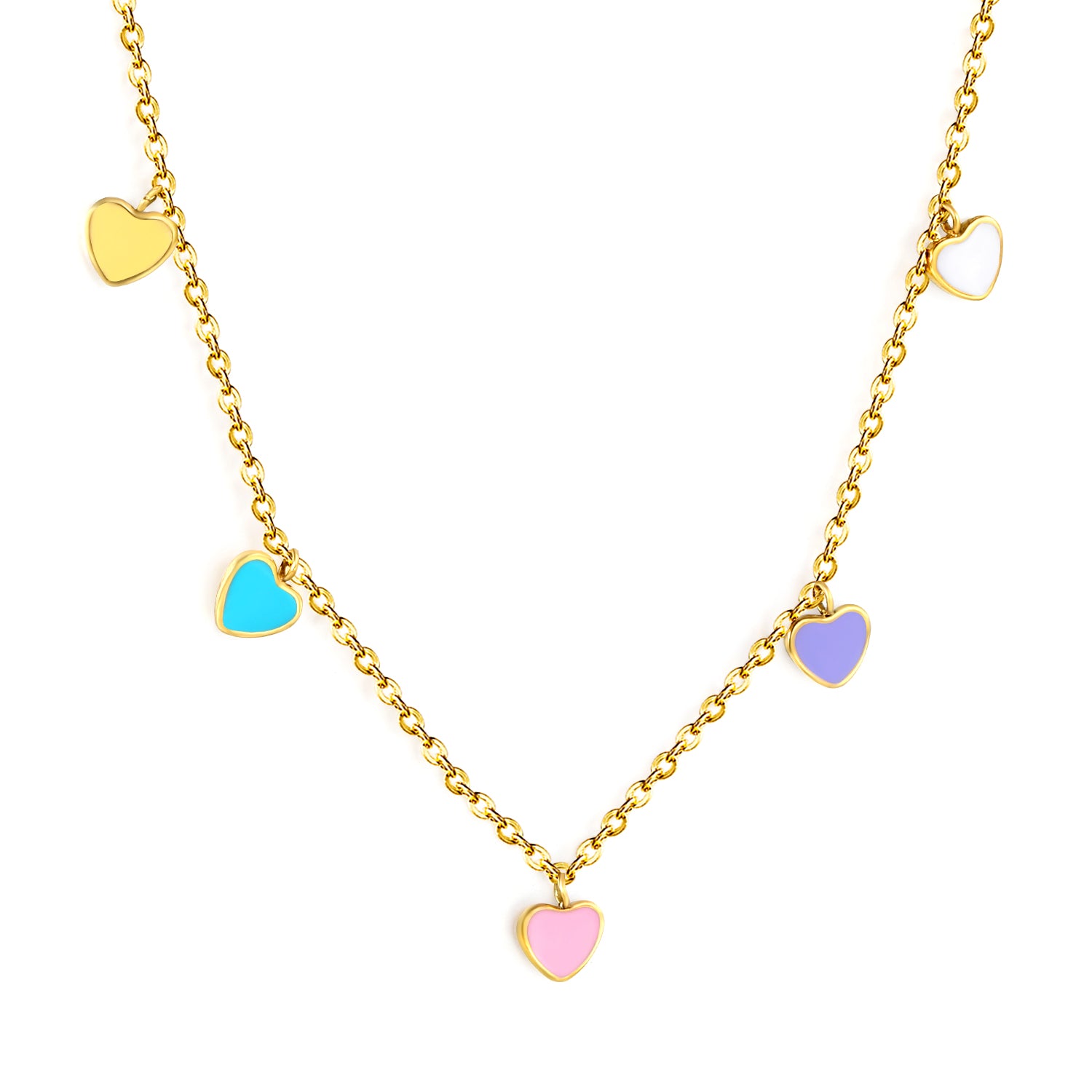 Collier pour enfants en acier chirurgical : Coeurs colorés