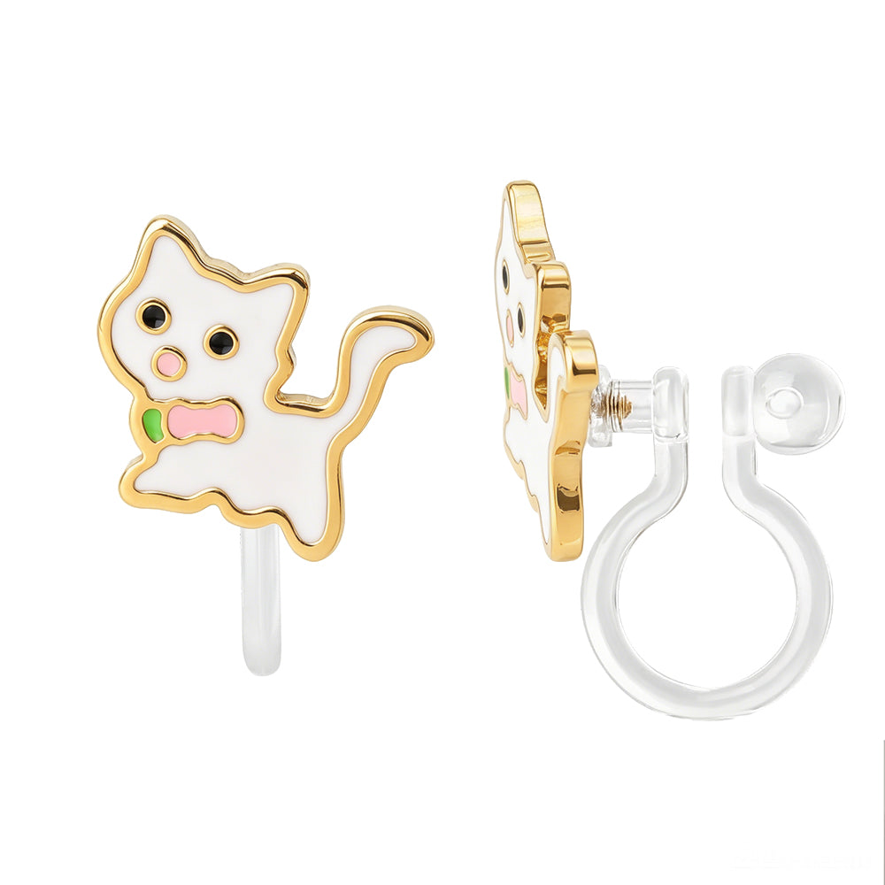 Clipoorbellen: Witte katjes (clip-on) goud