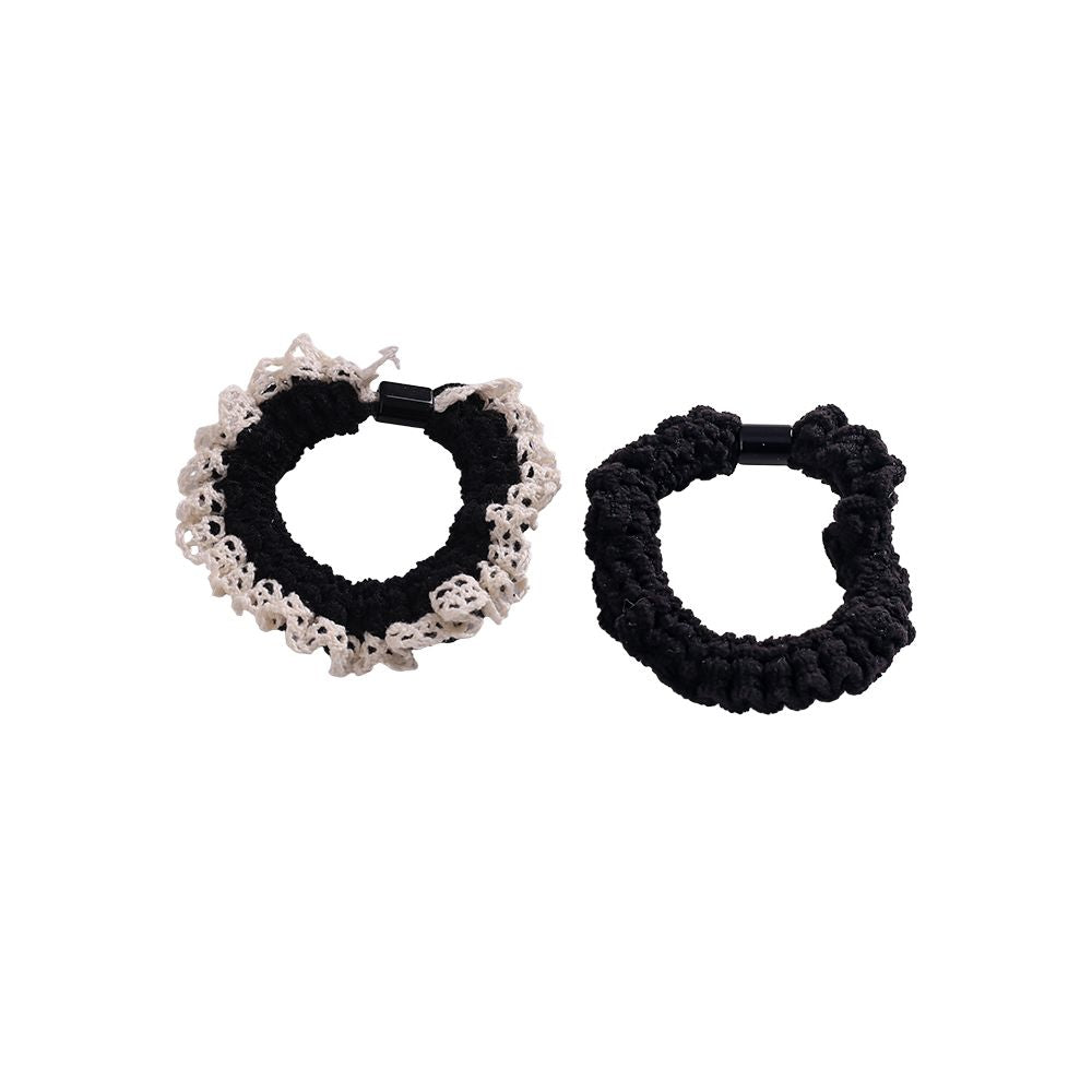 Haargummi-Set aus Spitze, schwarz