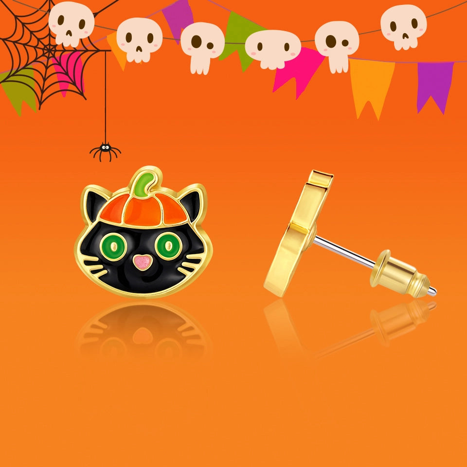 Hypoallergeniske børneøreringe: Halloween-katte