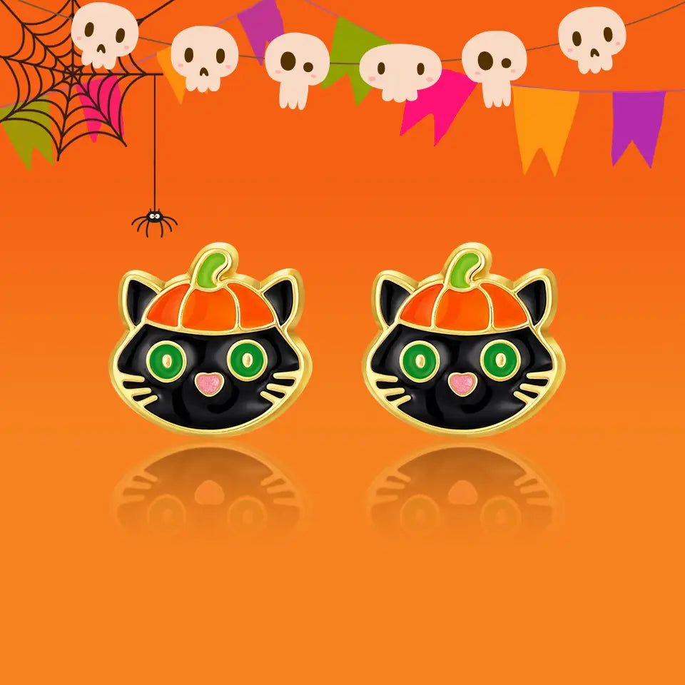 Hypoallergeniske børneøreringe: Halloween-katte