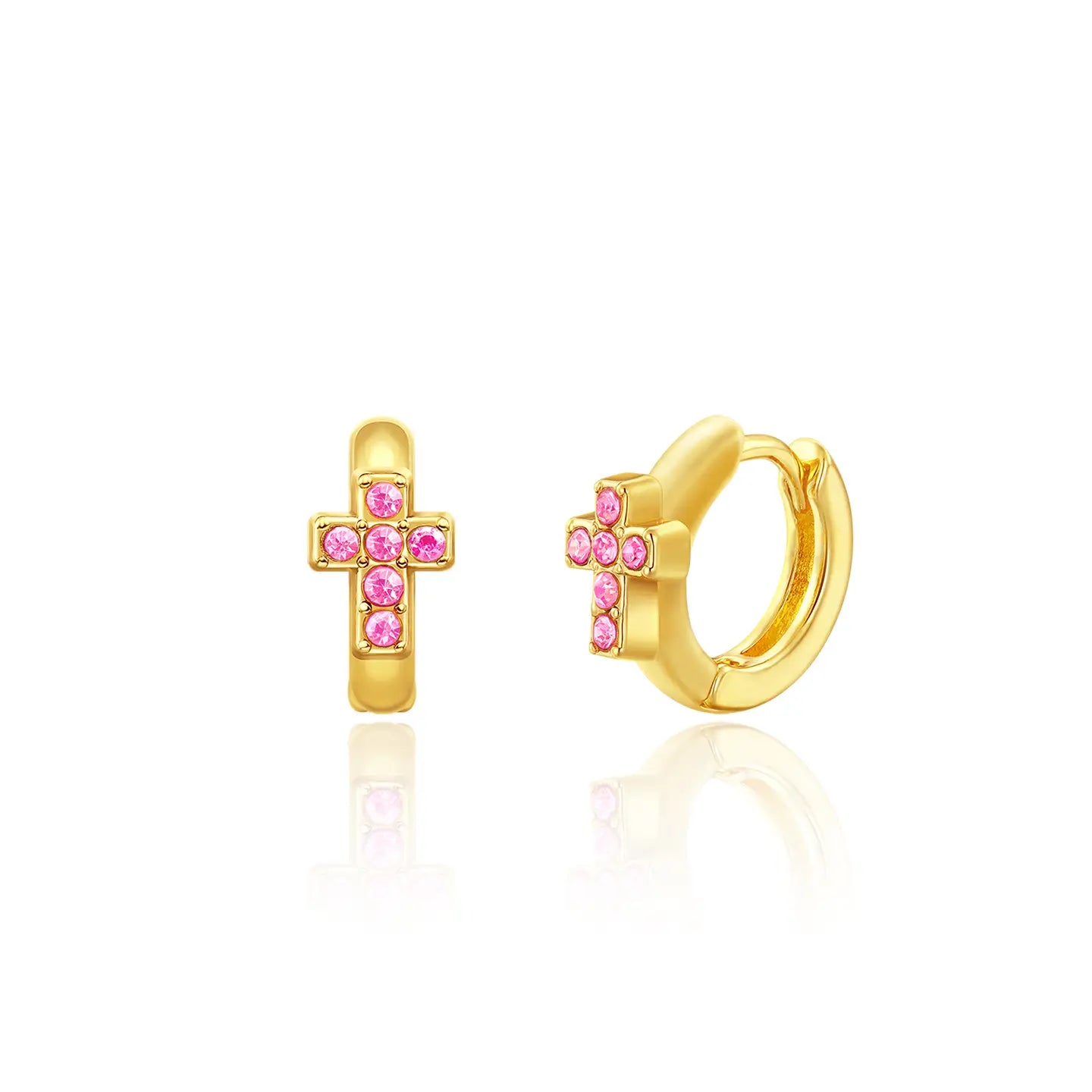 Hypoallergene kinderoorbellen: Roze kristallen kruisjes (creolen)