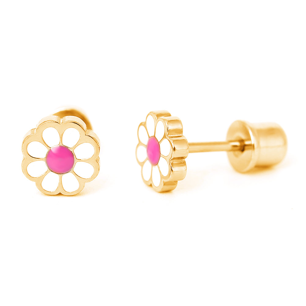 Hypoallergeen kinderoorbellen: Madelief wit met schroefsluiting (goud)