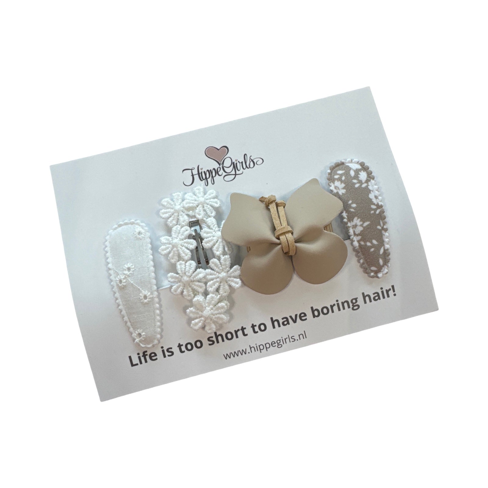 Épingles à cheveux : set de luxe beige/blanc (clic-clac 5cm)