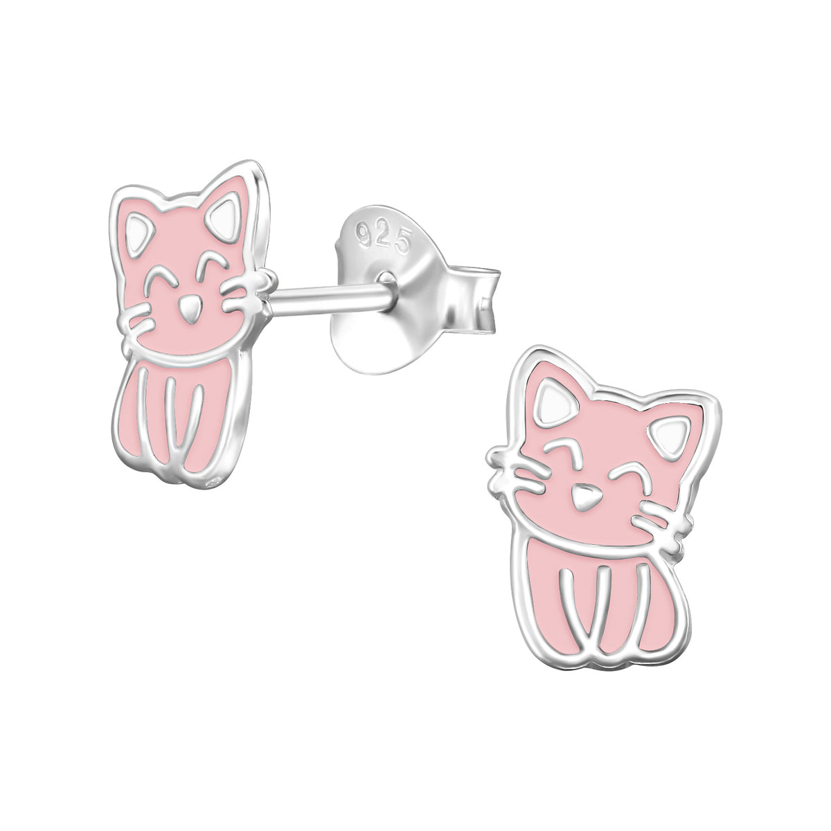 Zilveren kinderoorbellen: Roze kat