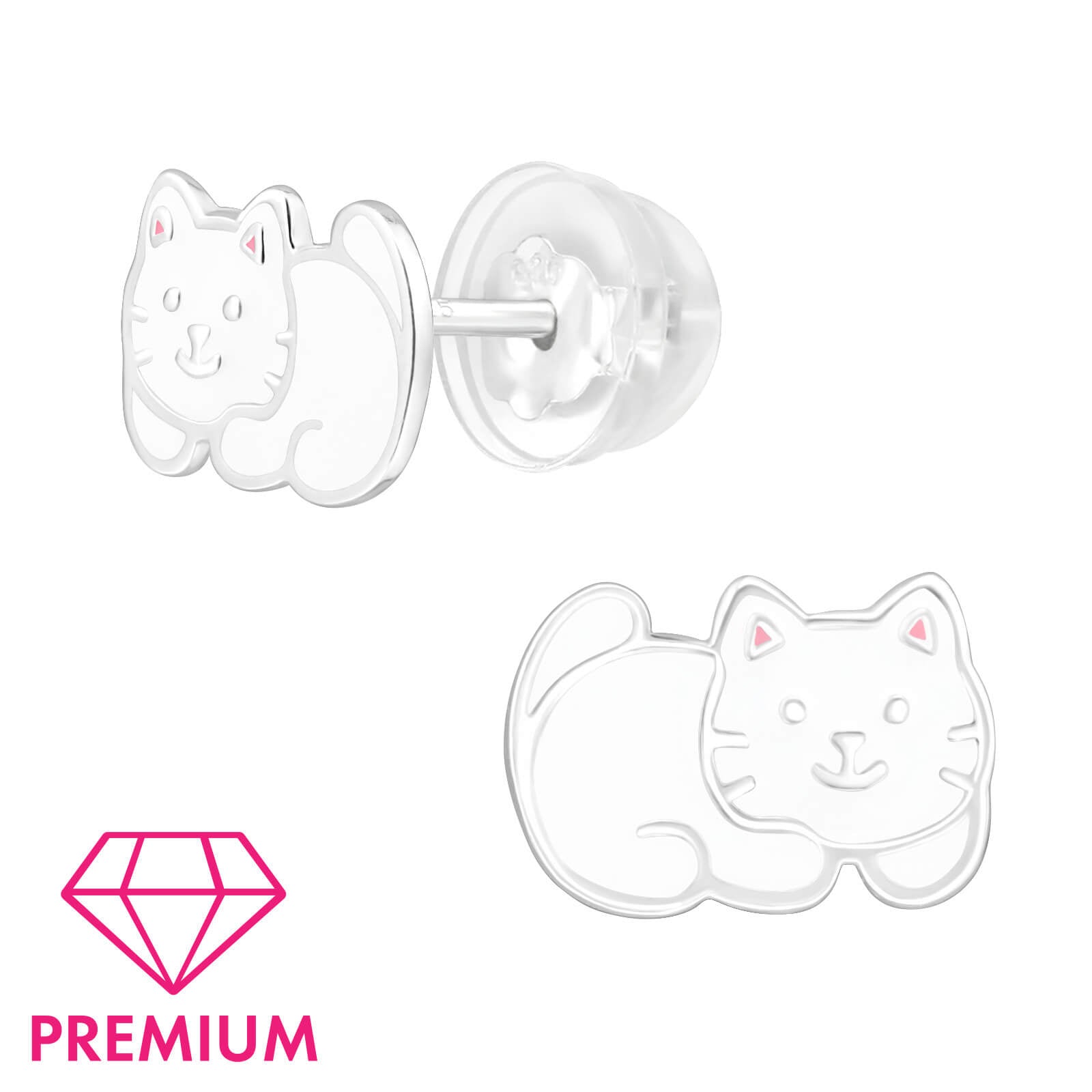 Pendientes infantiles de plata Premium: gatito