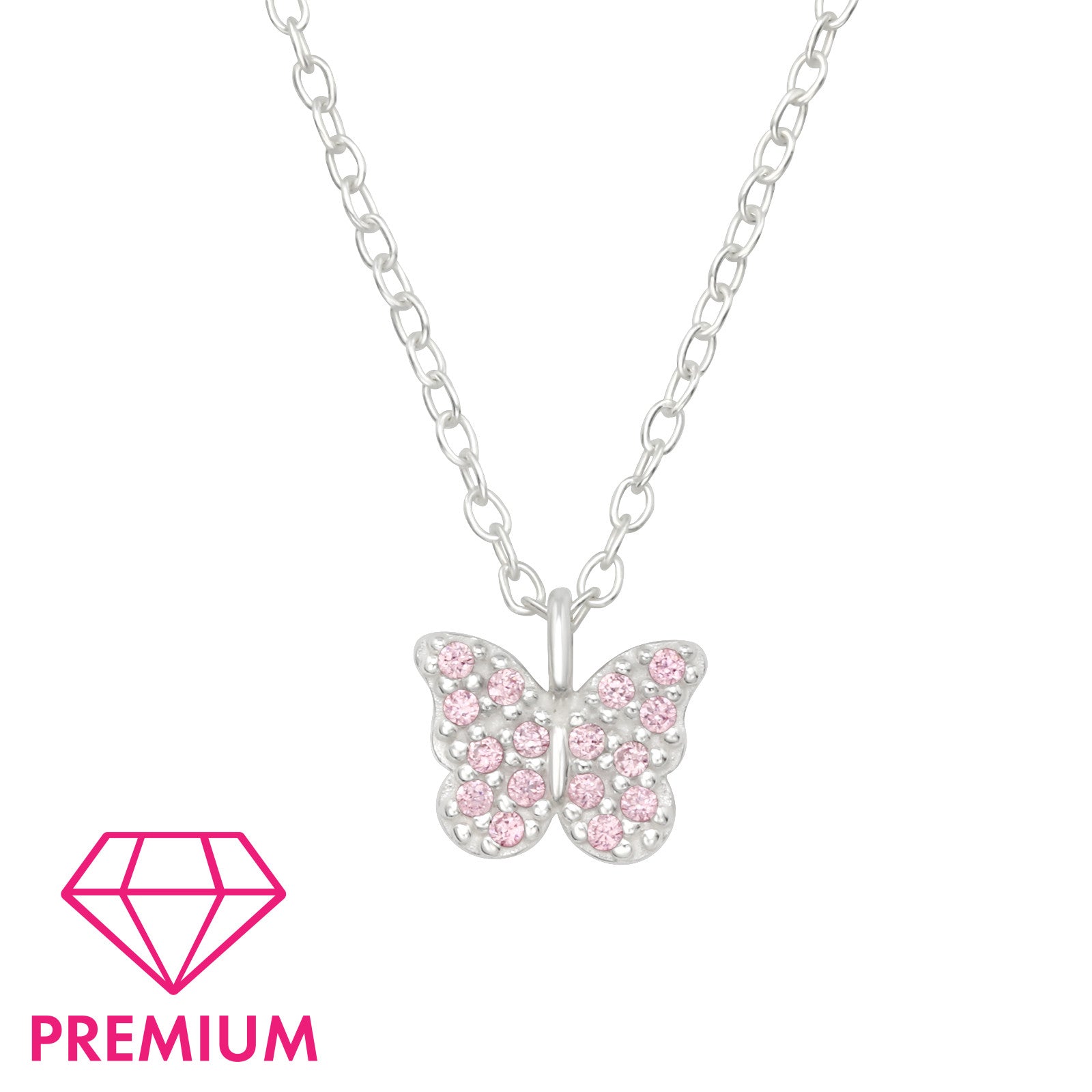 Zilveren kinderketting Premium: Roze vlinder