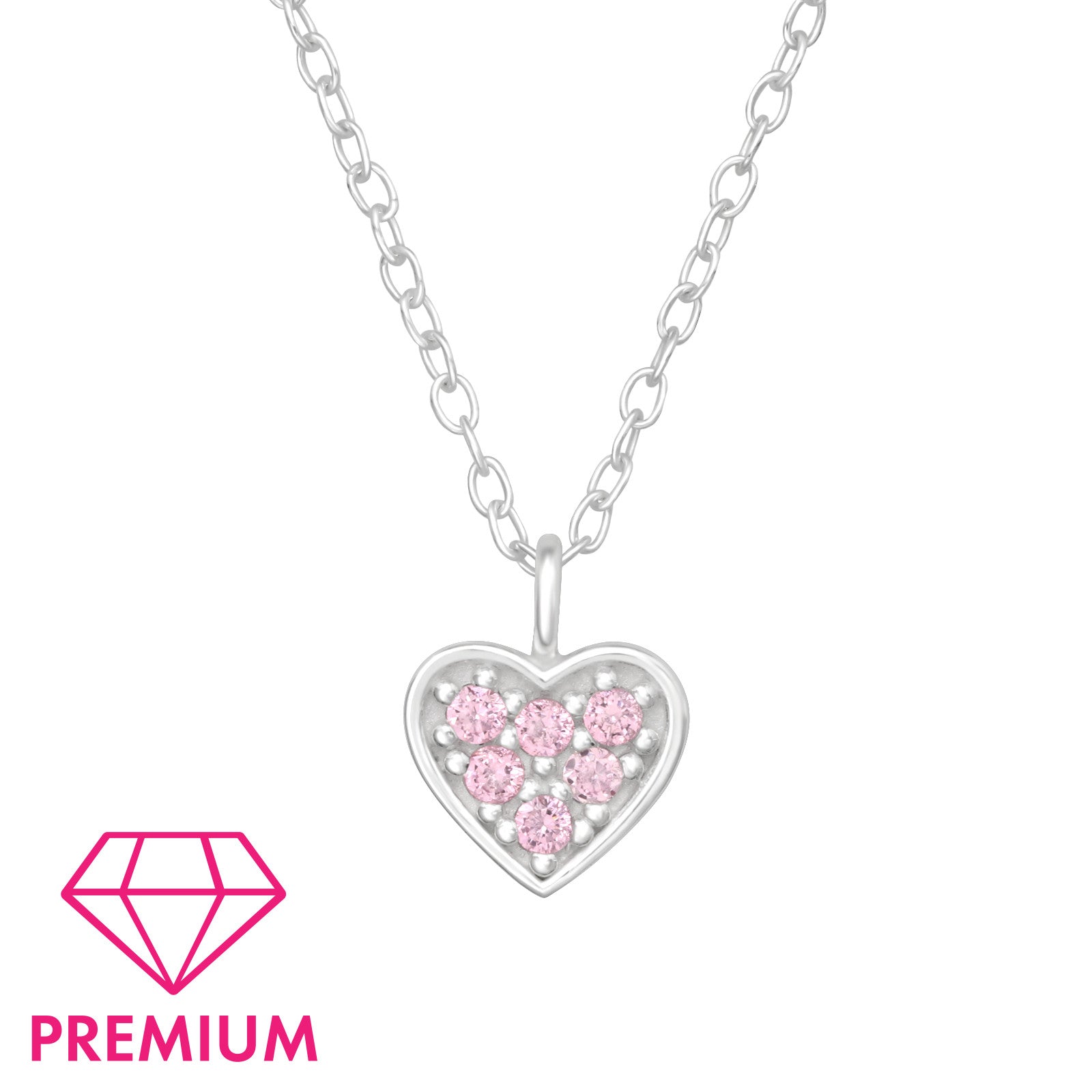 Collier pour enfants en argent : cristaux en forme de coeur