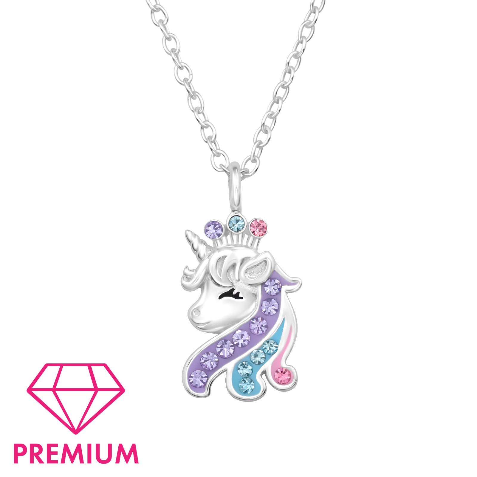Collier pour enfants en argent : Licorne mignonne