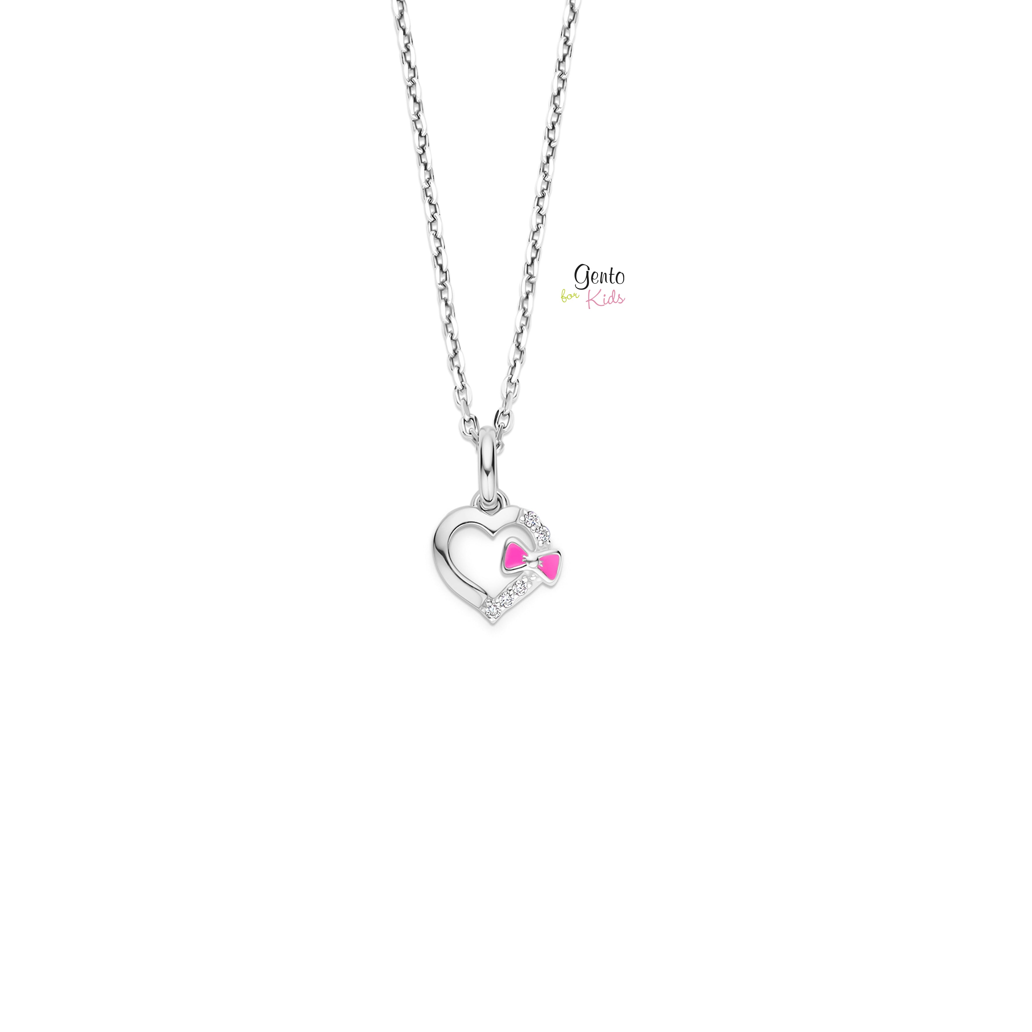 Collier pour enfants en argent : Coeurs avec noeuds (Gento for kids)