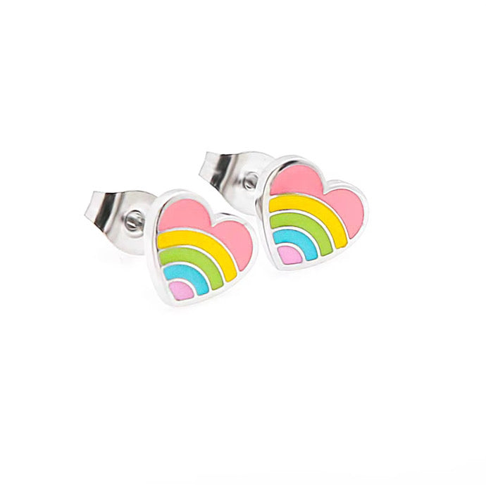 Hypoallergene Ohrringe für Kinder: Regenbogen Herzen