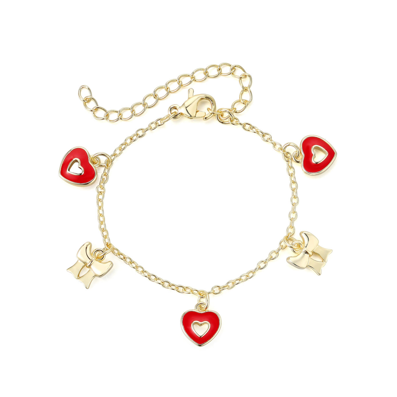 Børnearmbånd: Allergivenlige hjerter/buer (12K guld)