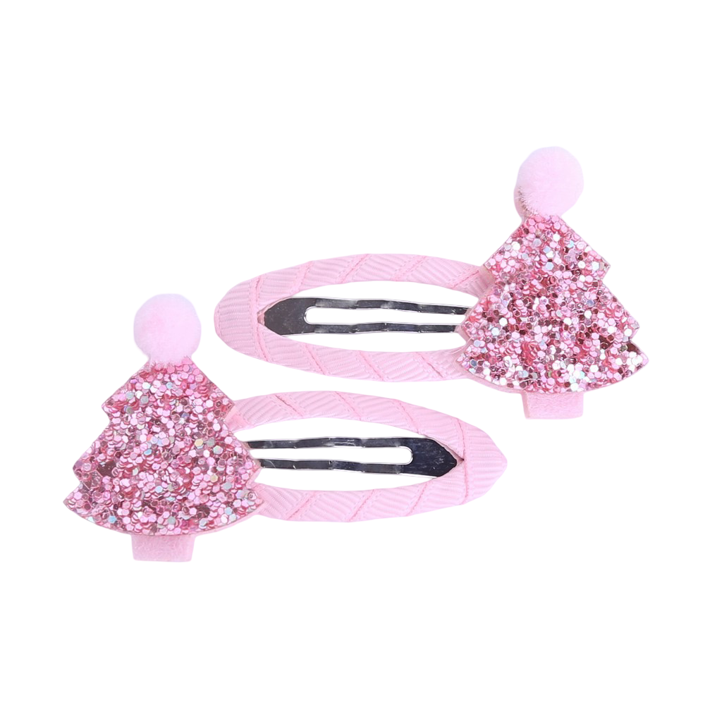 Haarspeldjes: Kerstboompjes roze