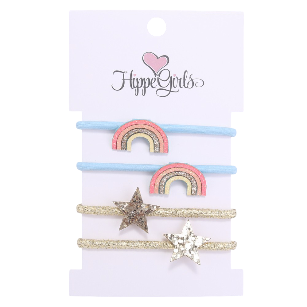 Hair elastics: rainbows and stars