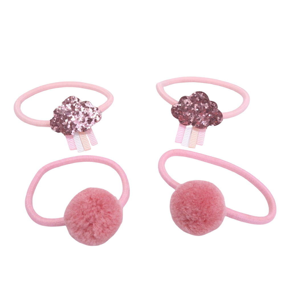 Hair Rubber Bands: Clouds and Pompom pink