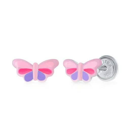 Zilveren kinderoorbellen: Vlindertjes met schroefsluiting (Lapetra)