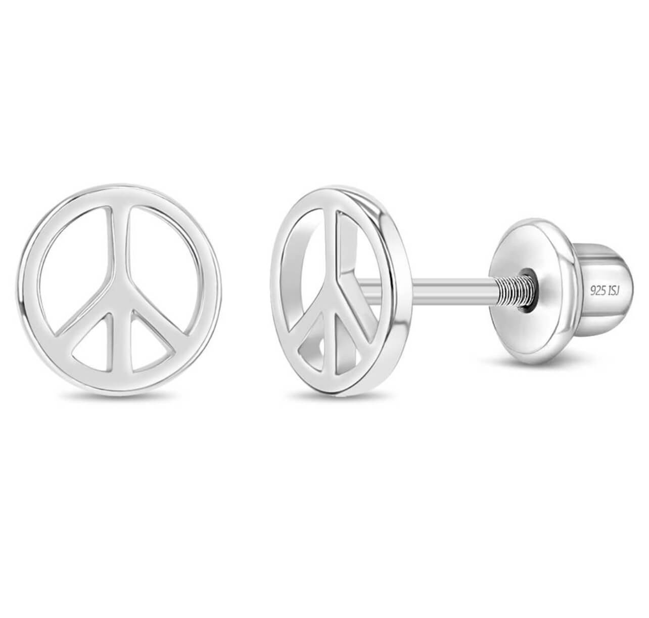 Zilveren kinderoorbellen: Peace teken met schroefsluiting