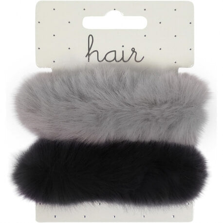 Élastiques pour cheveux en fourrure, gris/noir