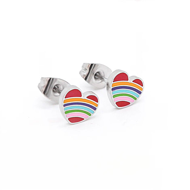 Hypoallergene Ohrringe für Kinder: Herzen Regenbogen