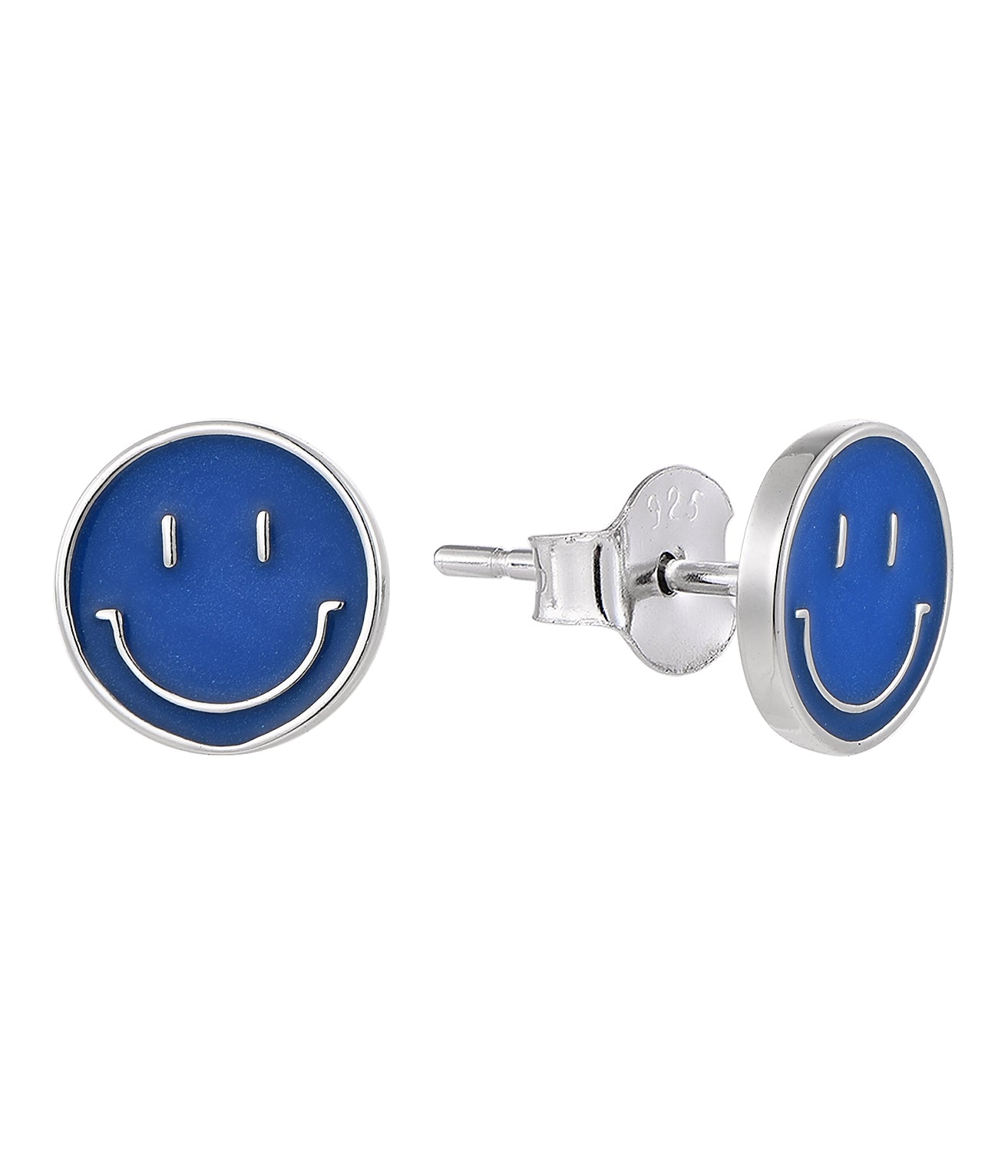 Zilveren kinderoorbellen: Smiley blue zilver