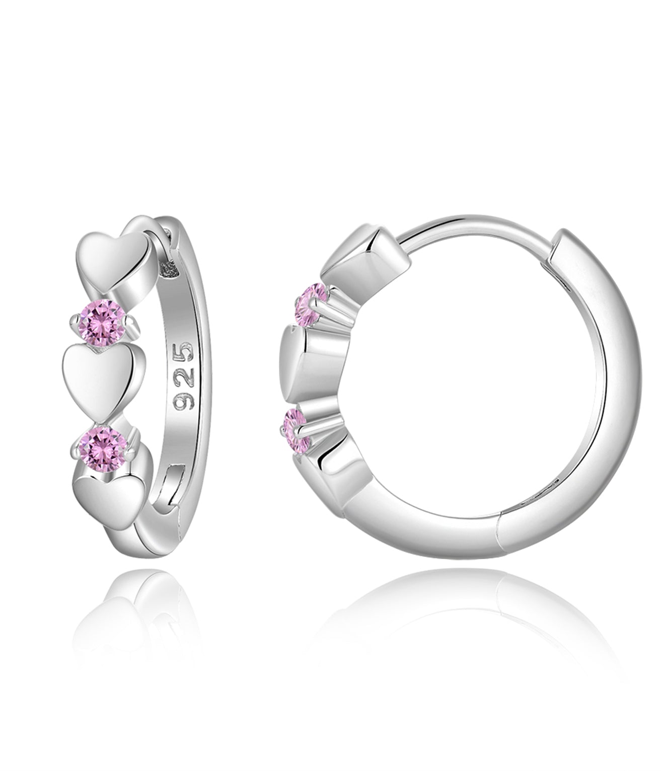 Pendientes infantiles de plata: Creoles con corazón Cristales rosas