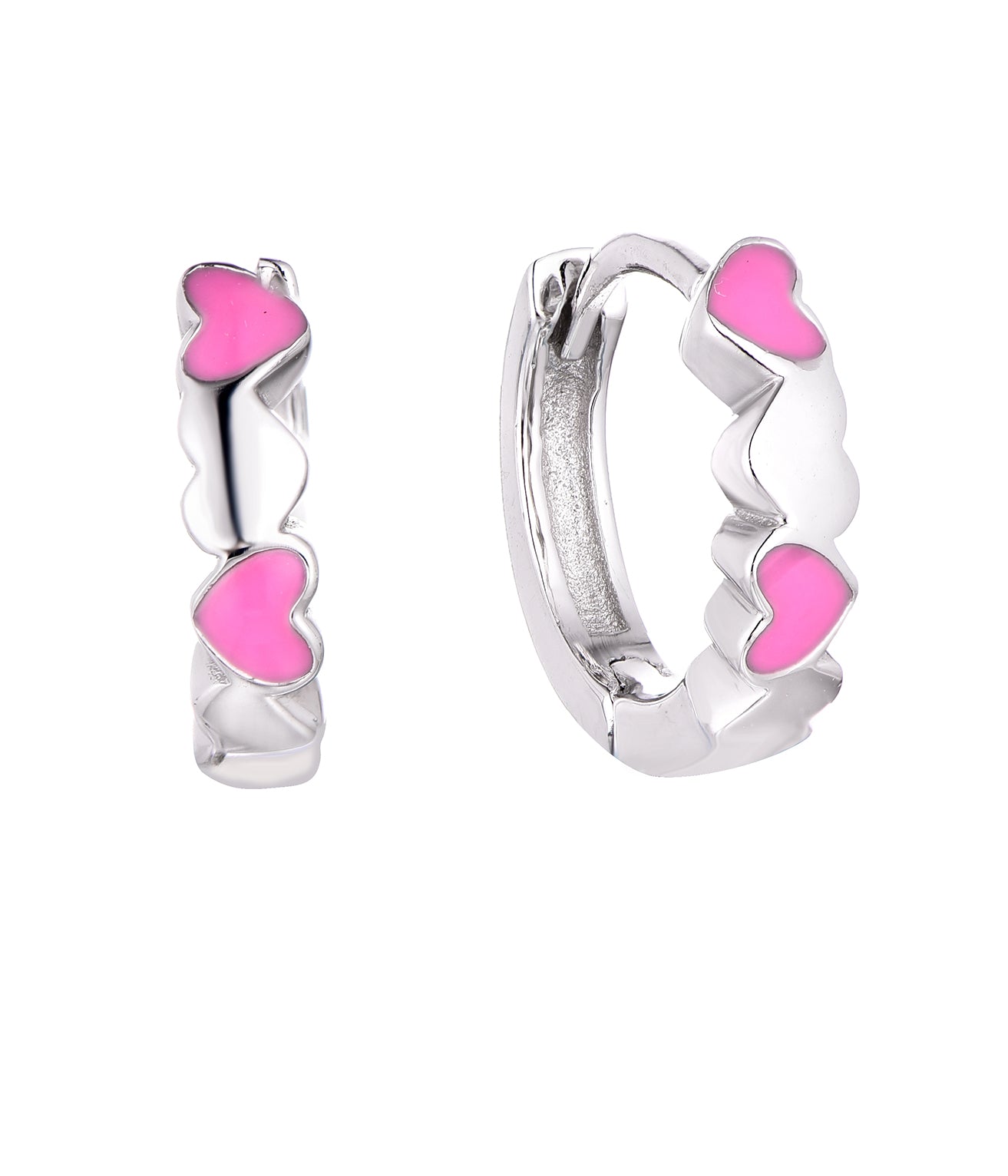 Pendientes infantiles de plata: Creoles con corazones rosa claro/plata