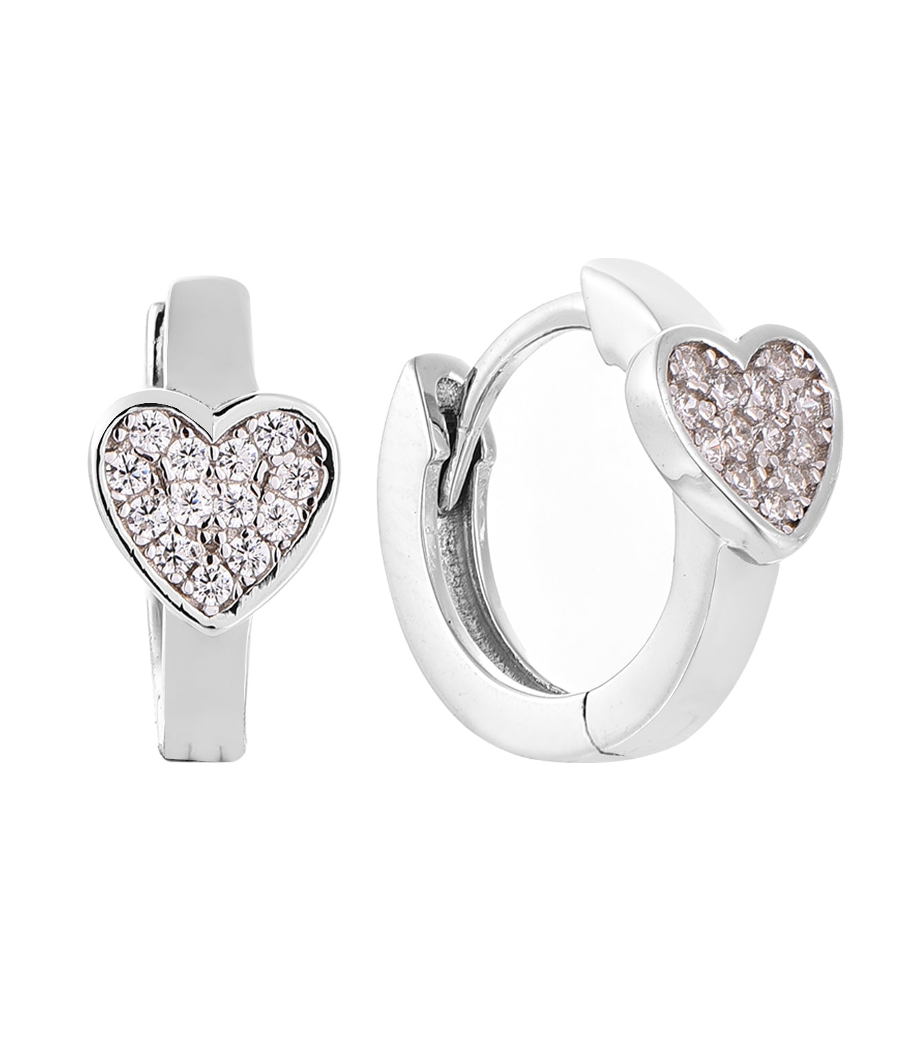 Pendientes infantiles de plata: Creoles con corazón de cristal transparente