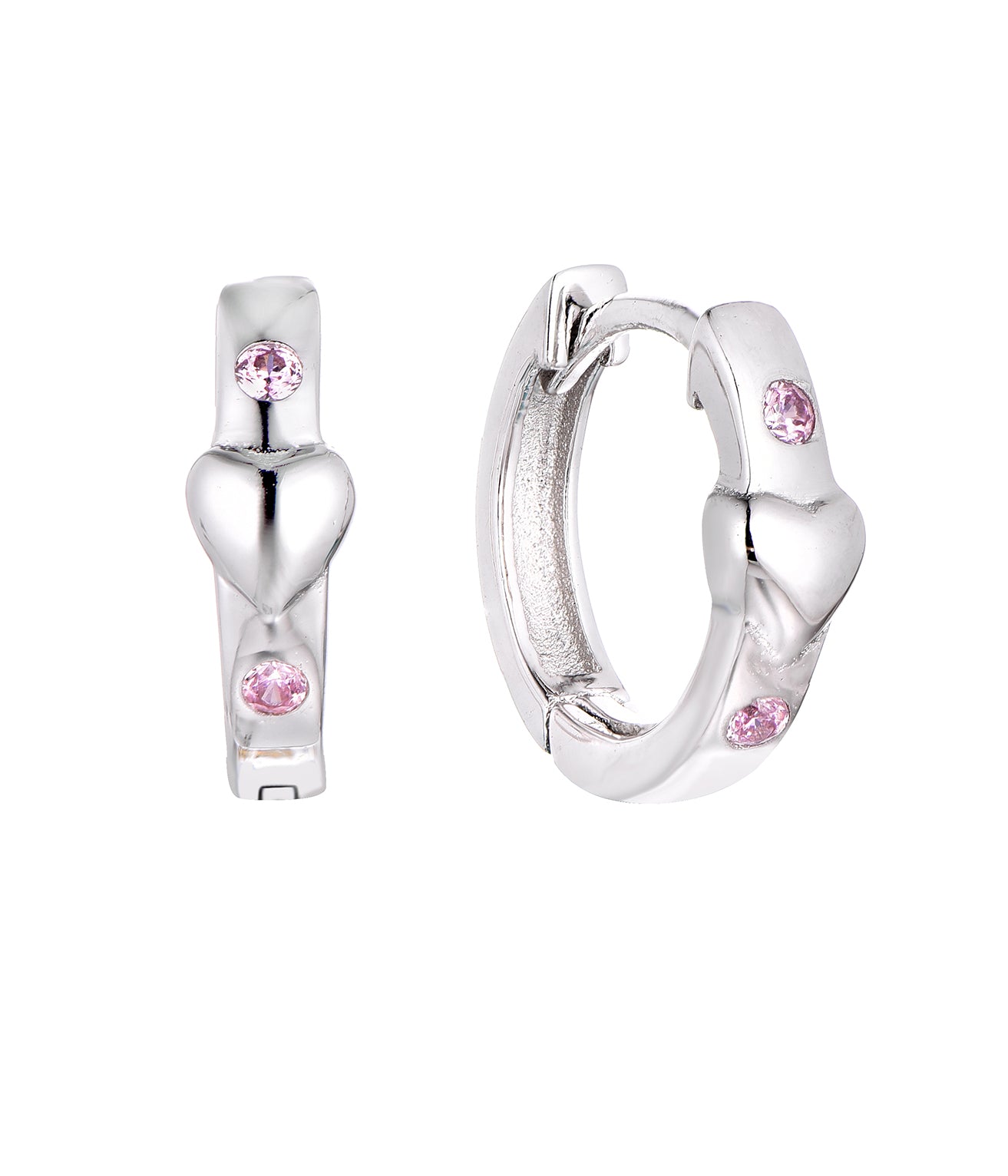 Pendientes infantiles de plata: Creoles con corazón Rosa