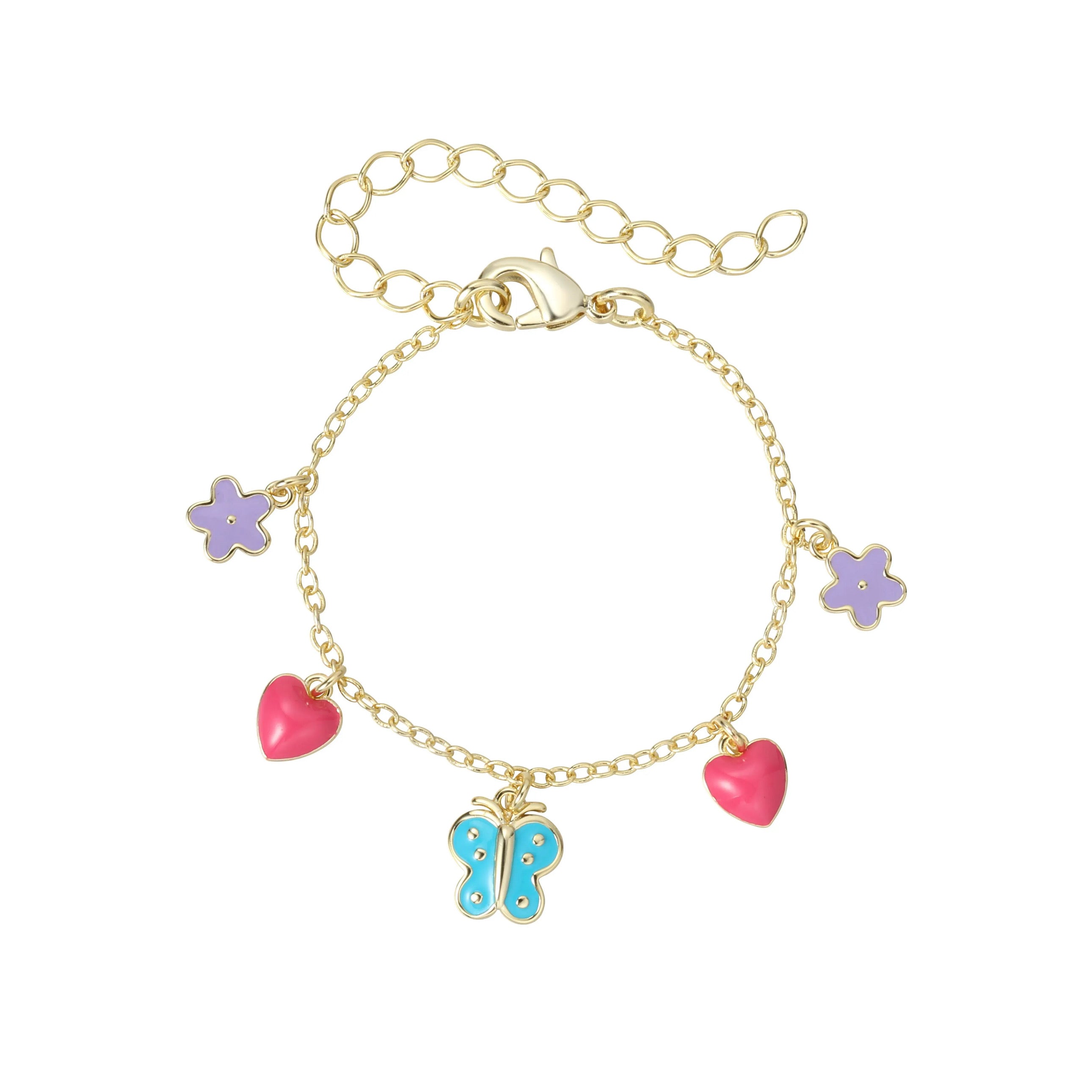 Bracelet pour enfants : Coeurs, fleurs et papillons hypoallergéniques (or 12K)