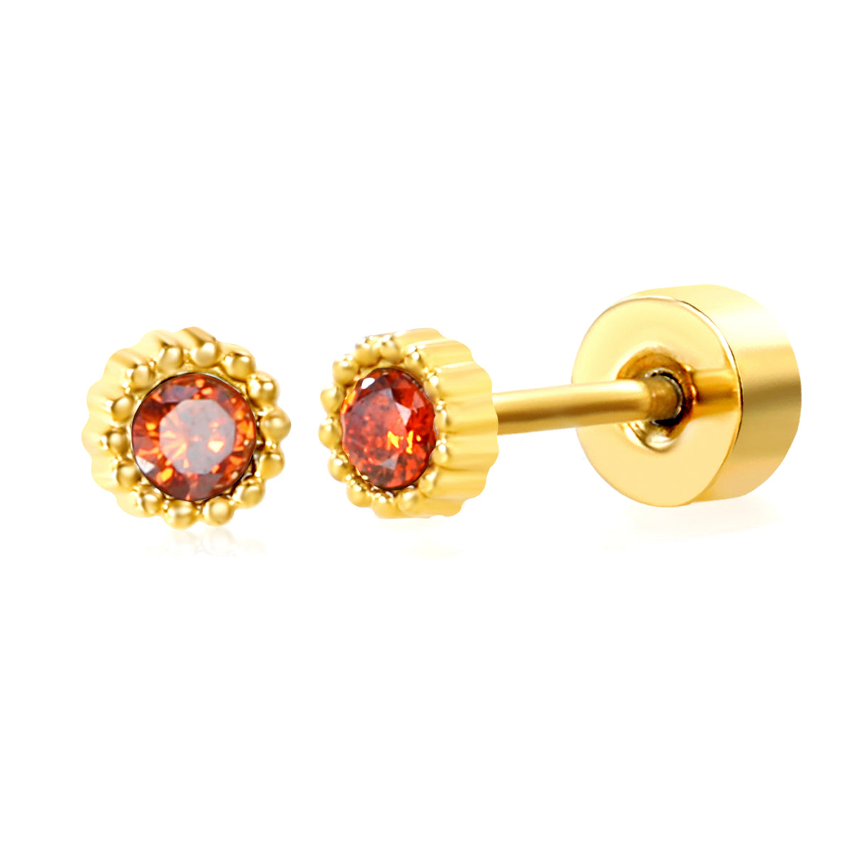 Chirurgisch staal kinderoorbellen: klein kristal rood met schroefsluiting