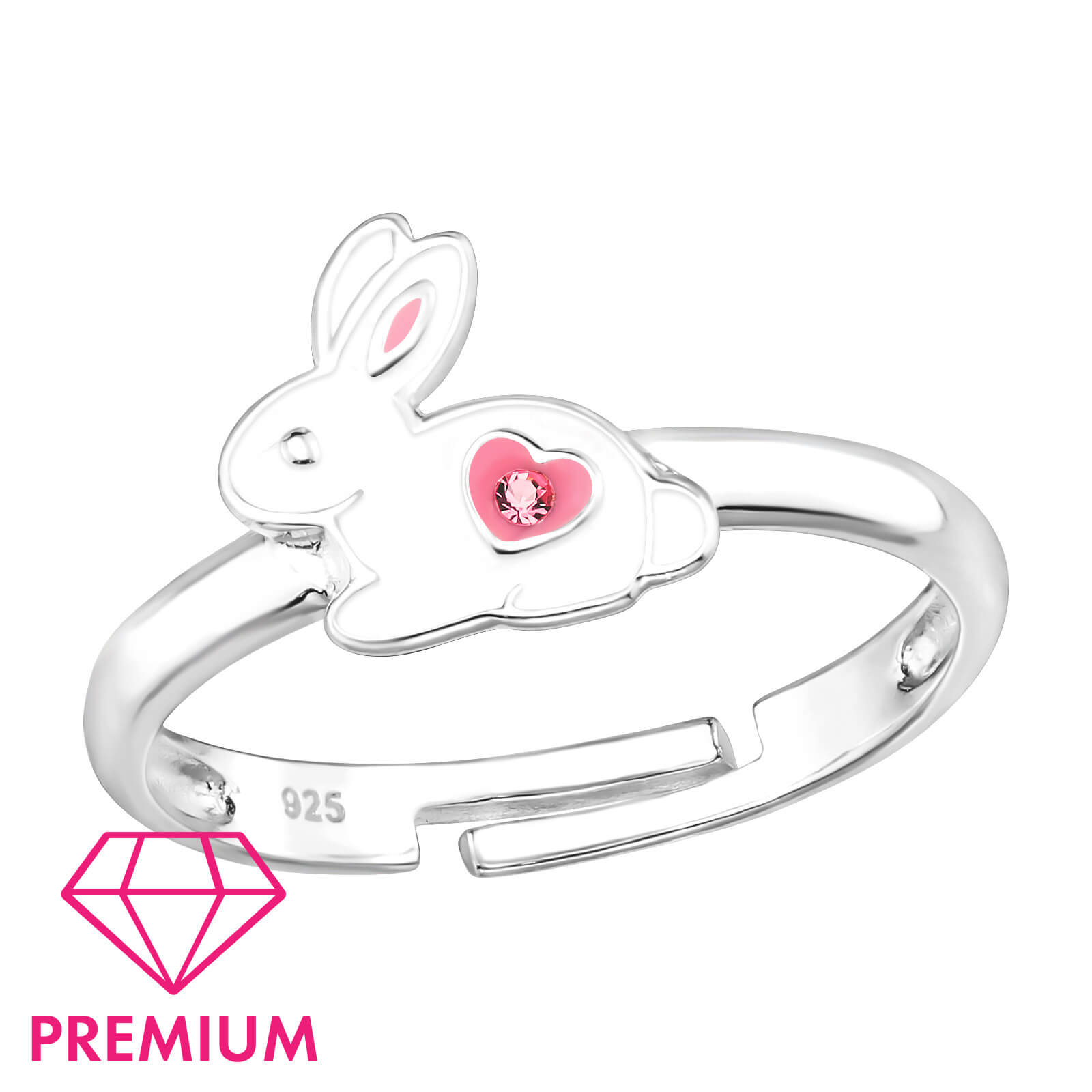 Bague réglable en argent pour enfants : lapin