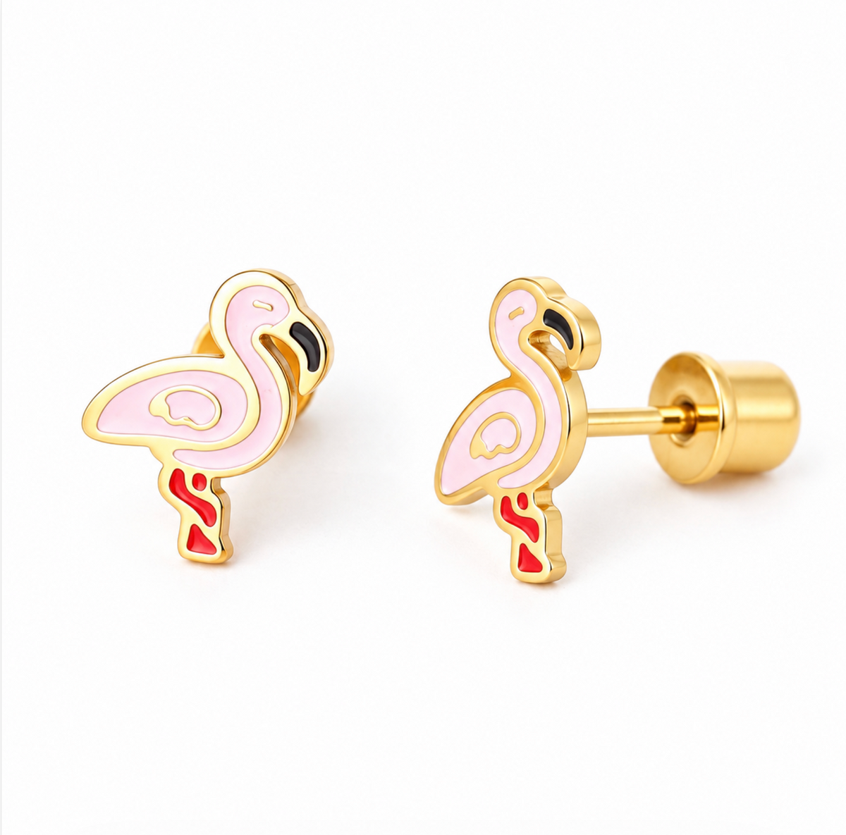 Hypoallergeen kinderoorbellen: Flamingo met schroefsluiting (goud)