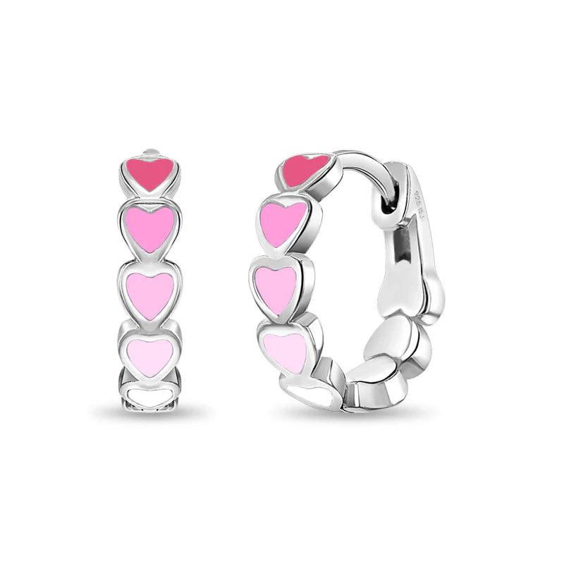 Pendientes infantiles de plata: Creoles con corazones rosa