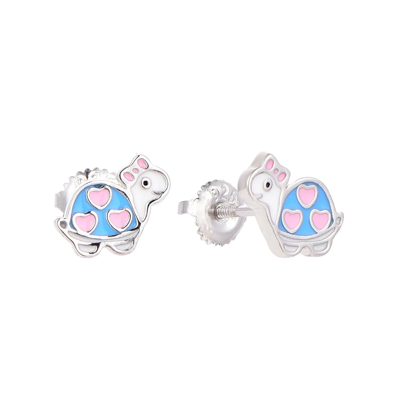 Super schattige schildpadjes wit/blauw met roze hartjes