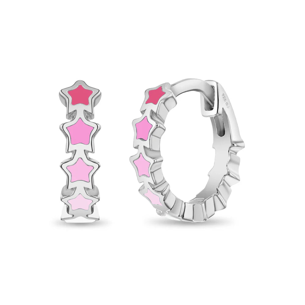 Pendientes infantiles de plata: Creoles rosa estrellados