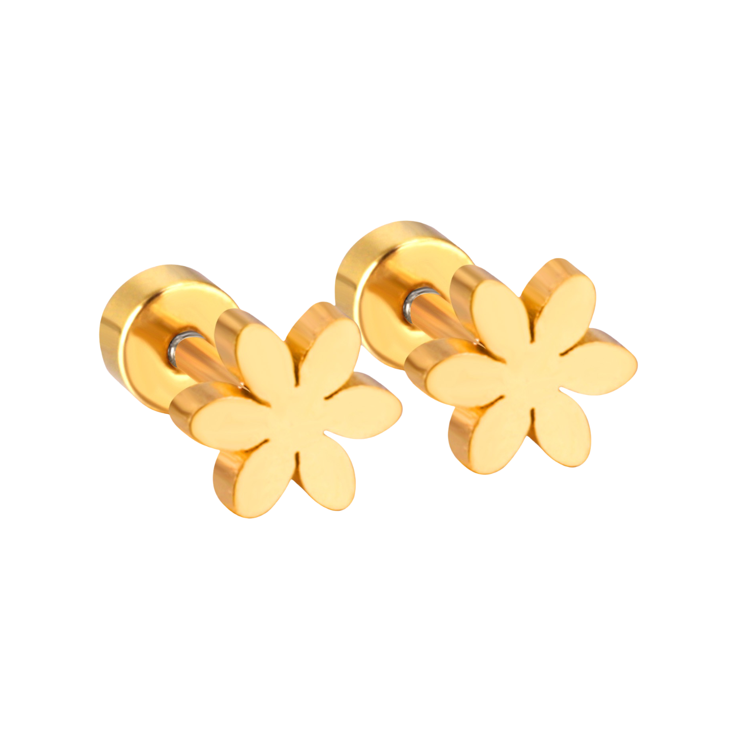 Chirurgenstahl-Ohrringe für Kinder: Blumen mit Schraubverschluss gold 1mm
