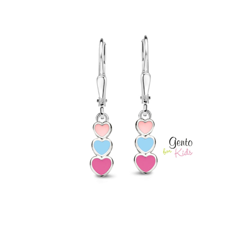 Zilveren kinderoorbellen: 3 Hartjes (Gento for kids brisure sluiting)