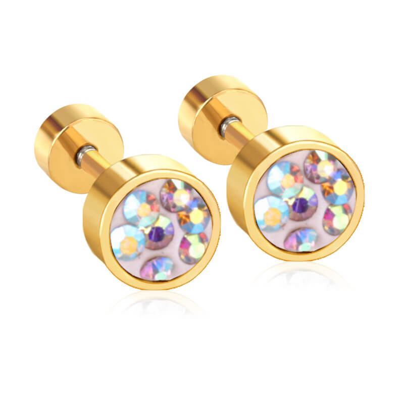 Chirurgisch staal kinderoorbellen: Kristal/goud met schroefsluiting 6mm
