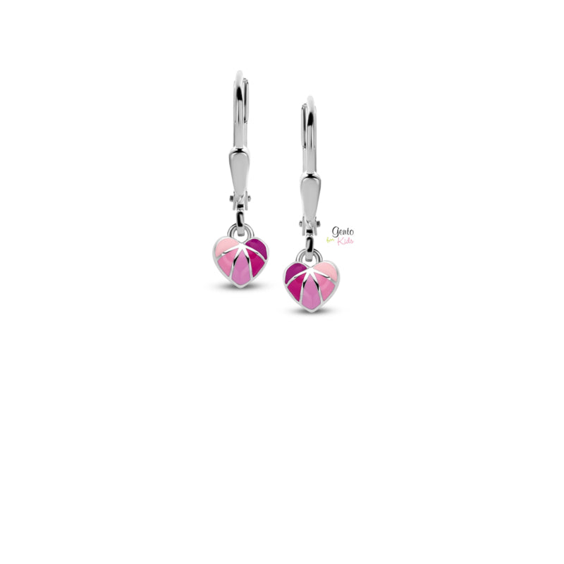 Zilveren kinderoorbellen: Hartjes roze (Gento for kids brisure sluiting)