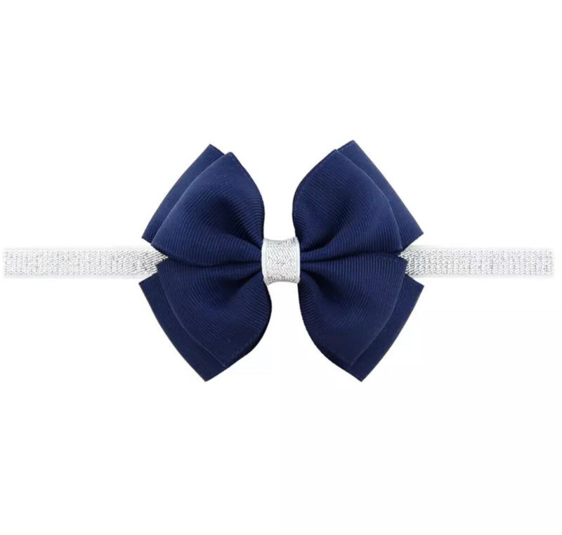 Haarbandje: Strik blauw/zilver