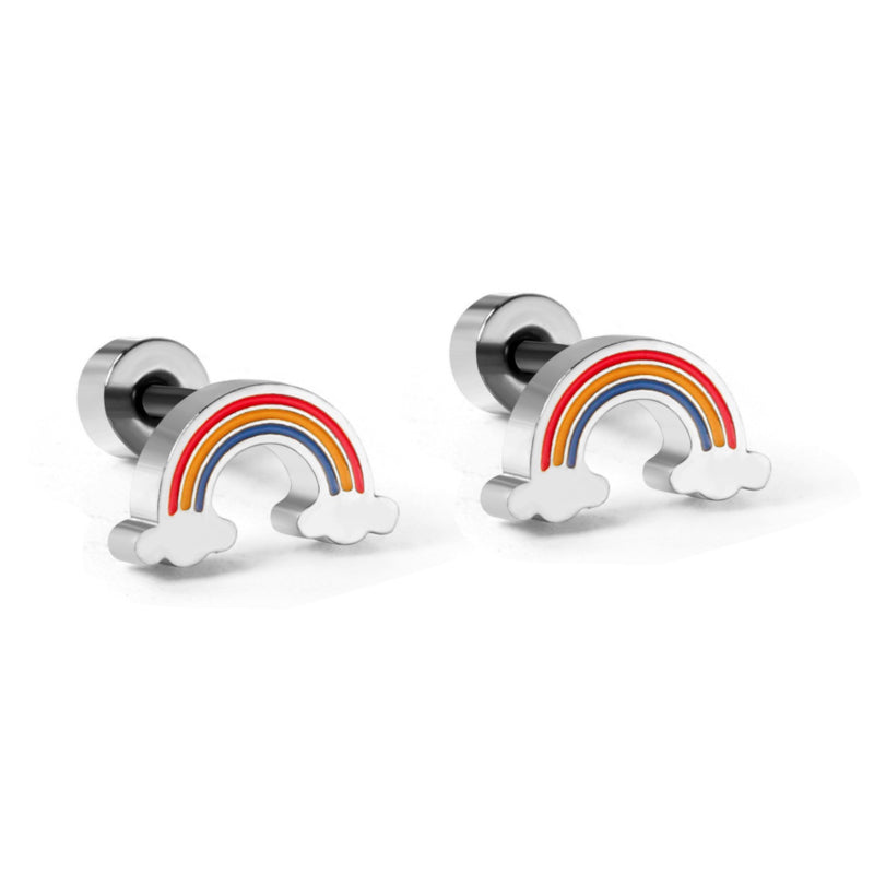Hypoalergene stalen kinderoorbellen: Regenboog met schroefsluiting